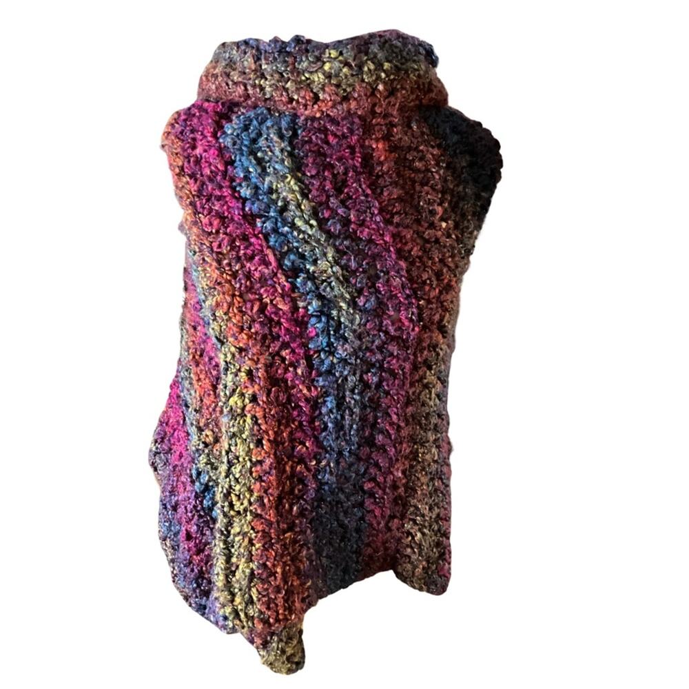 Handmade One of a Kind Asymmetrical Crochet Poncho Jewel Multicolor M/L NWT